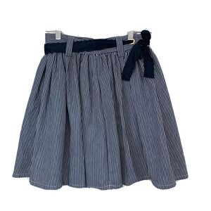 Free Generation Pleated Skater Skirt Medium Blue Pinstripe Tie Boho Nautical New